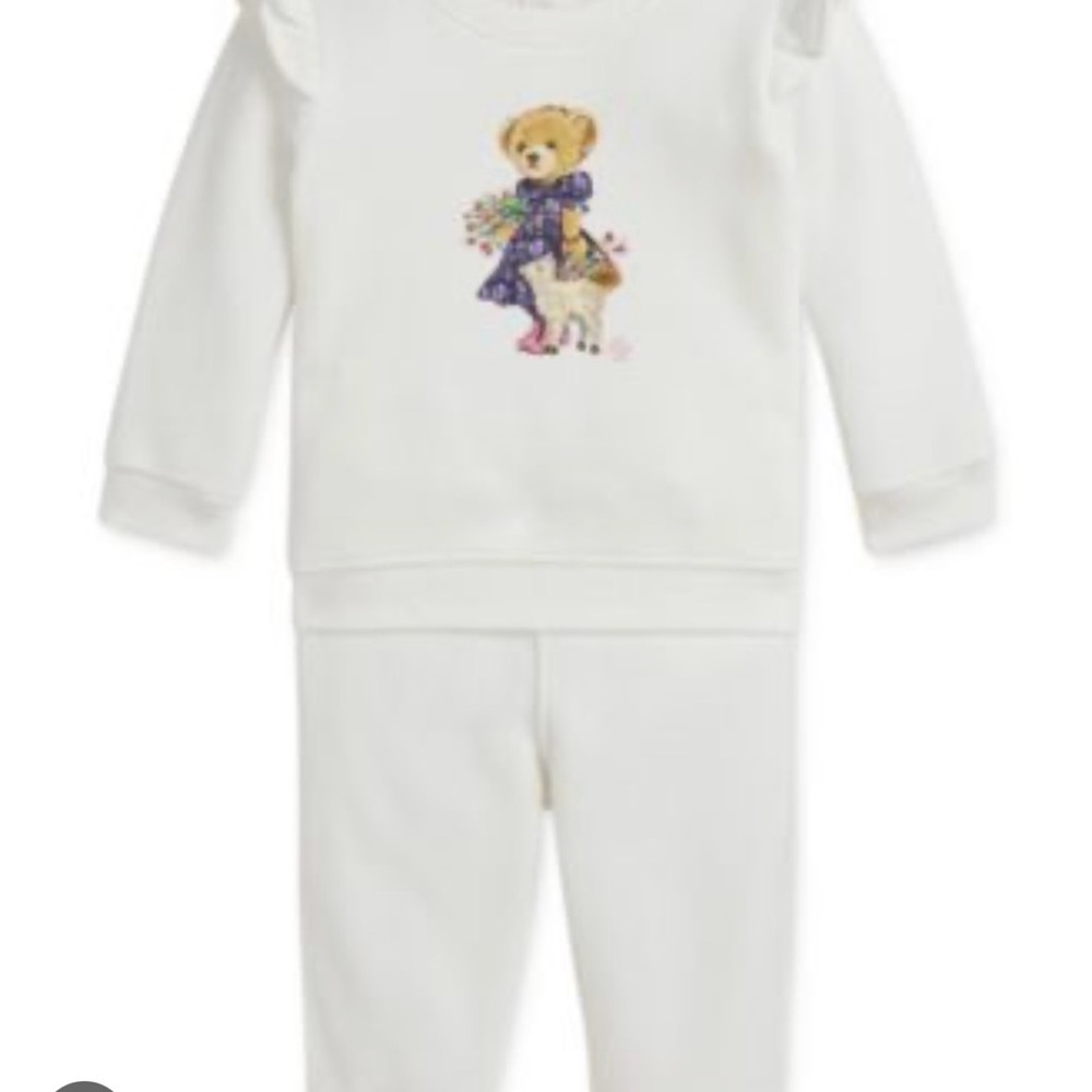 Ralph Lauren Cream Bear Graphic Pajama Set